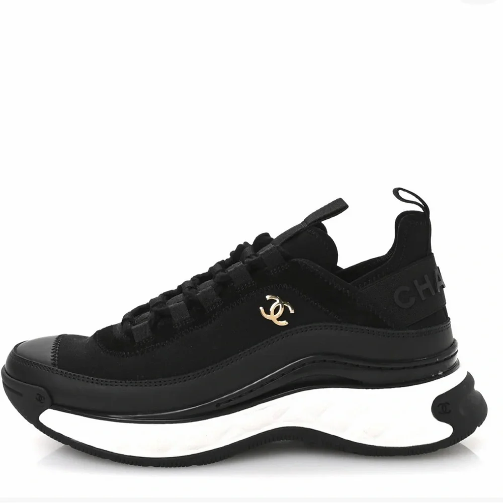 CHANEL Black Calfskin Mixed Fibers CC Sneakers size 39 (Brand New in Box) - Picture 2 of 11